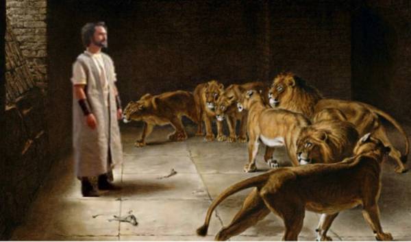 Daniel na cova dos leões  Deus mostrou seu Poder com seu servo e o livrou dos leões. - site efuturo.com.br