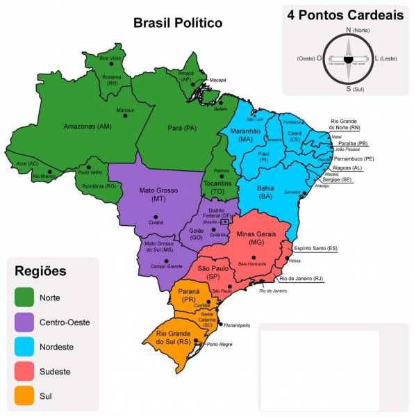 Quebra- cabeça Brasil Político/Regiões  Mapa Político do Brasil/ Regiões - site efuturo.com.br