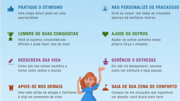 Encontre os conselhos para a sua resiliência  Encontre os 8 conselhos para se tornar resiliente raspando a figurinha. - site efuturo.com.br