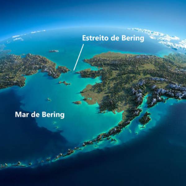 Estreito de Bering  Local por onde passaram os primeiros povoadores da América. - site efuturo.com.br